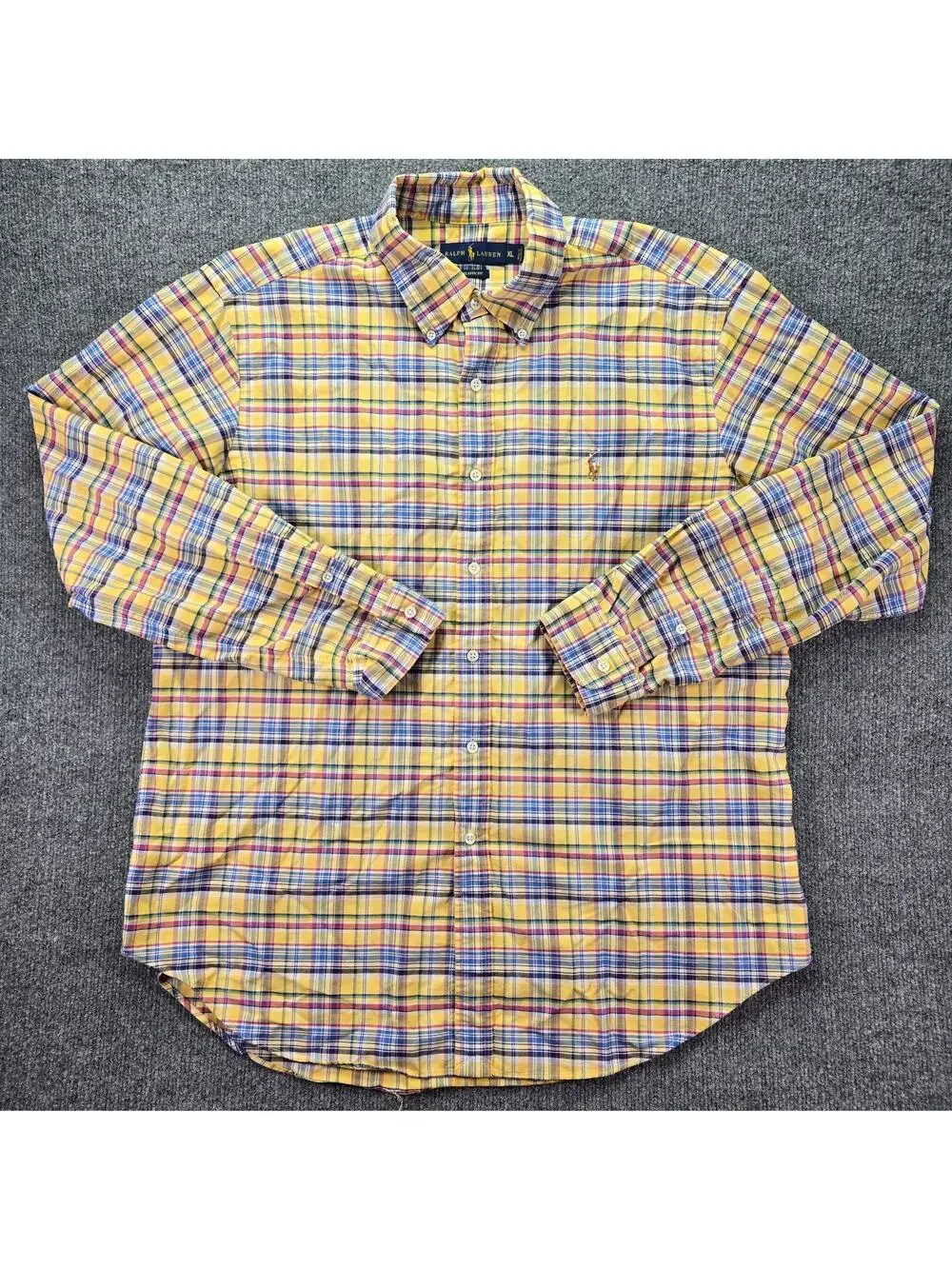 Polo Ralph Lauren Shirt Mens XL Classic Fit Yellow Madras Plaid Button Down Pony